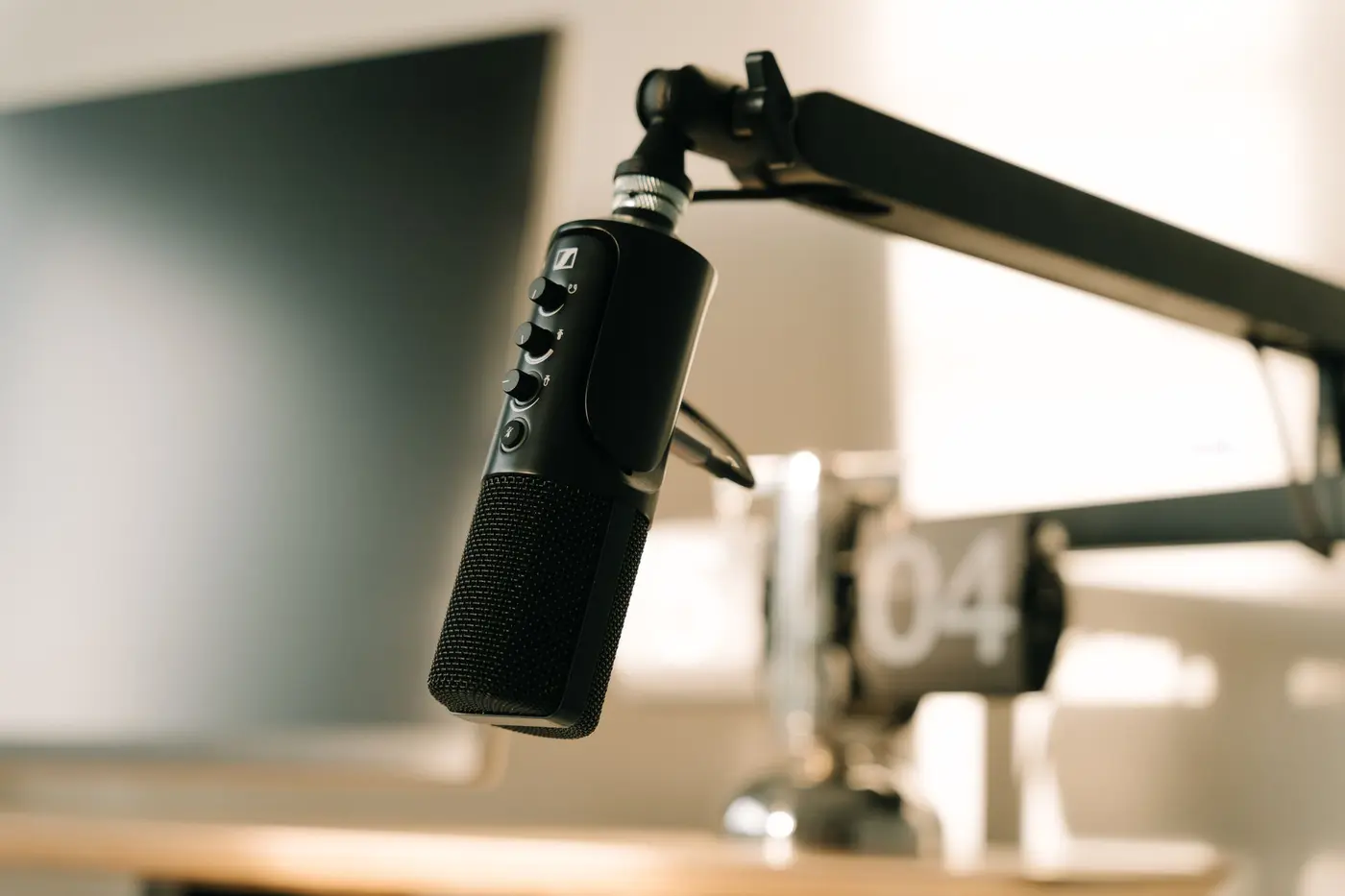 Studio microphone at the desk