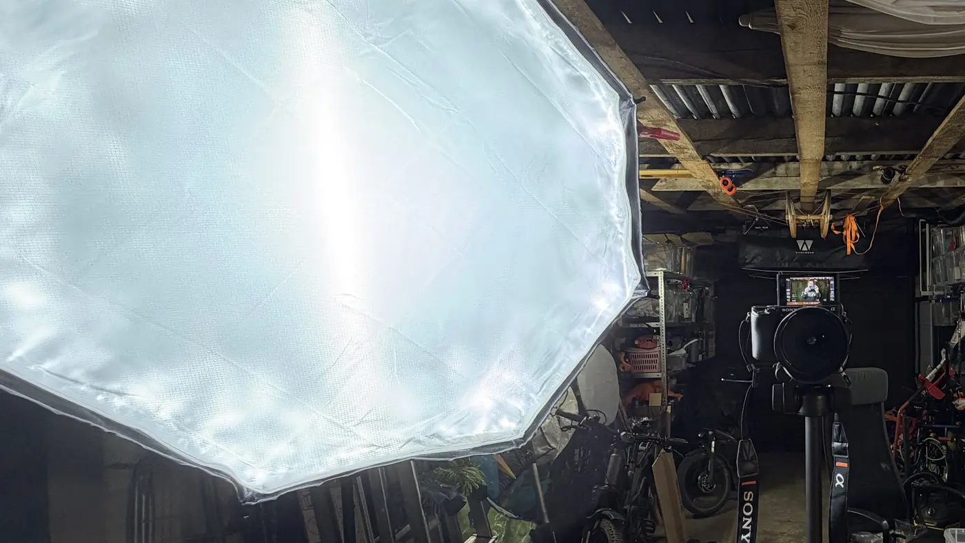 The key light and camera set up in The Shed
