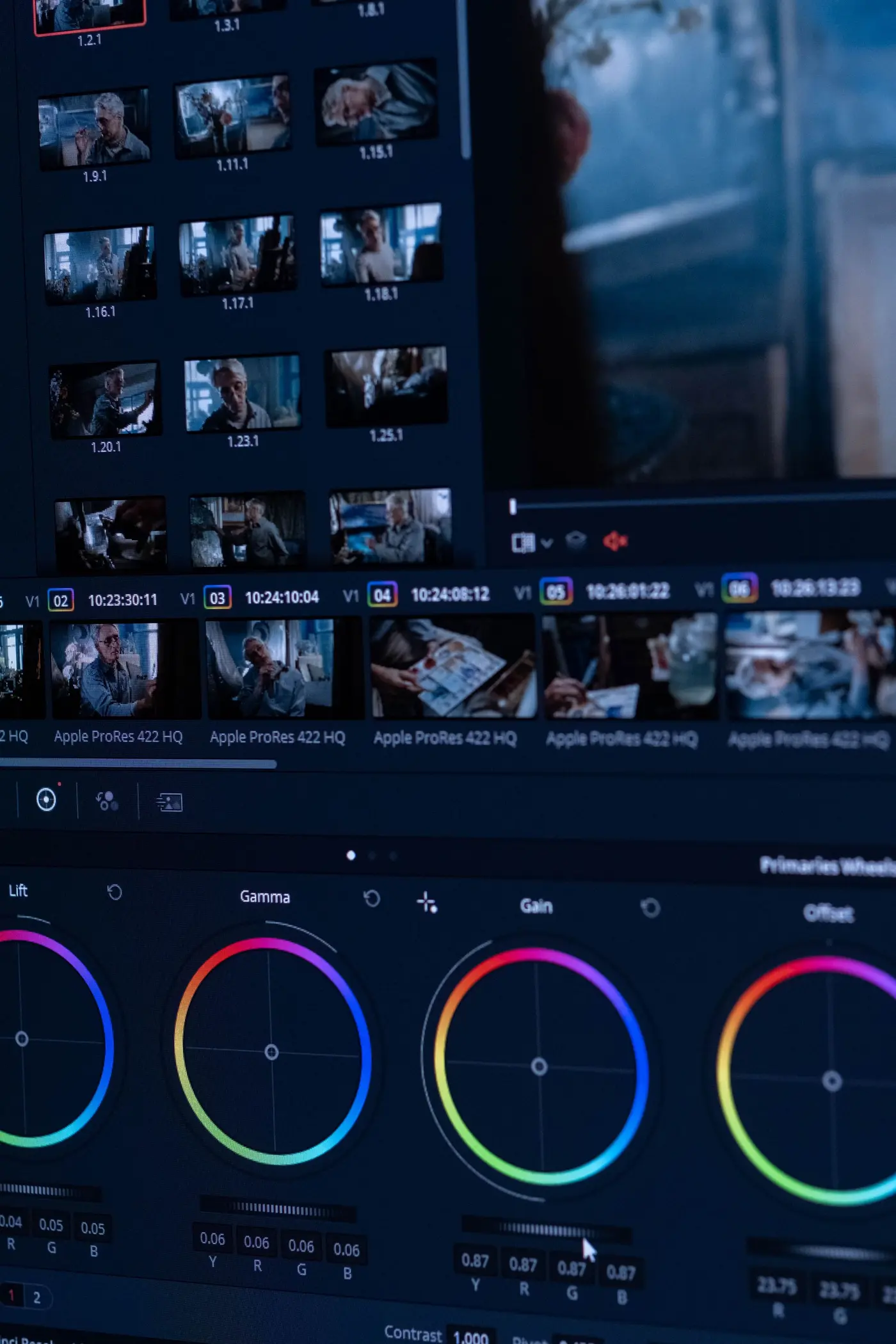 Video editing timeline on screen
